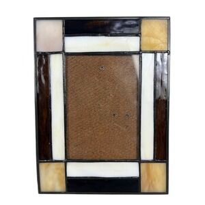 Stained Glass Picture Frame 8x6 Mission Arts Crafts Cream Neutrals Hang Tabletop